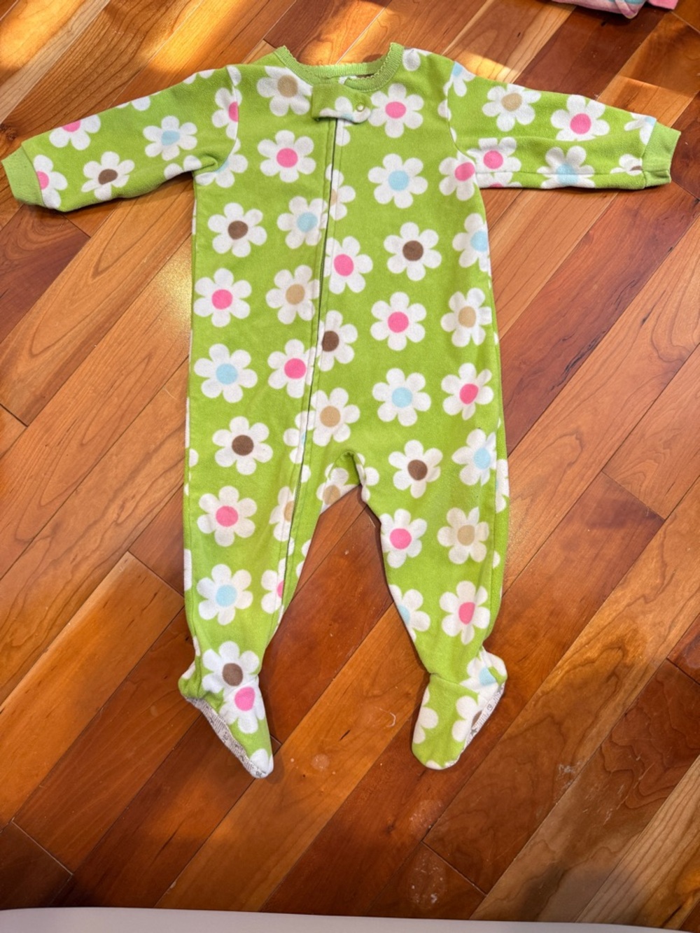 Carter's Green Floral Footed One-Piece Pajama